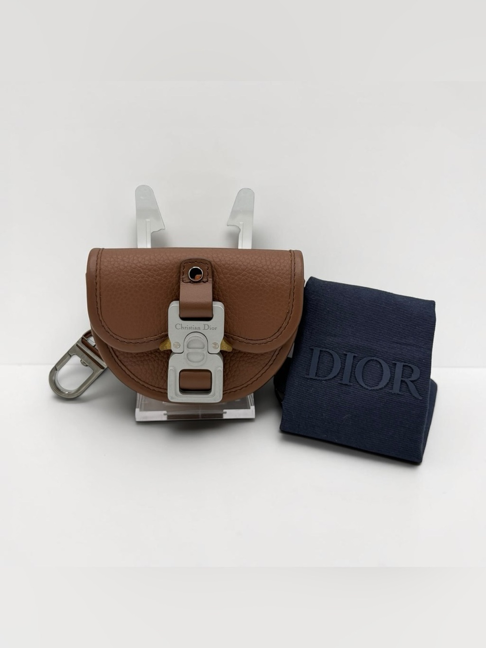 Christian Dior Brown Leather Saddle AirPods Case